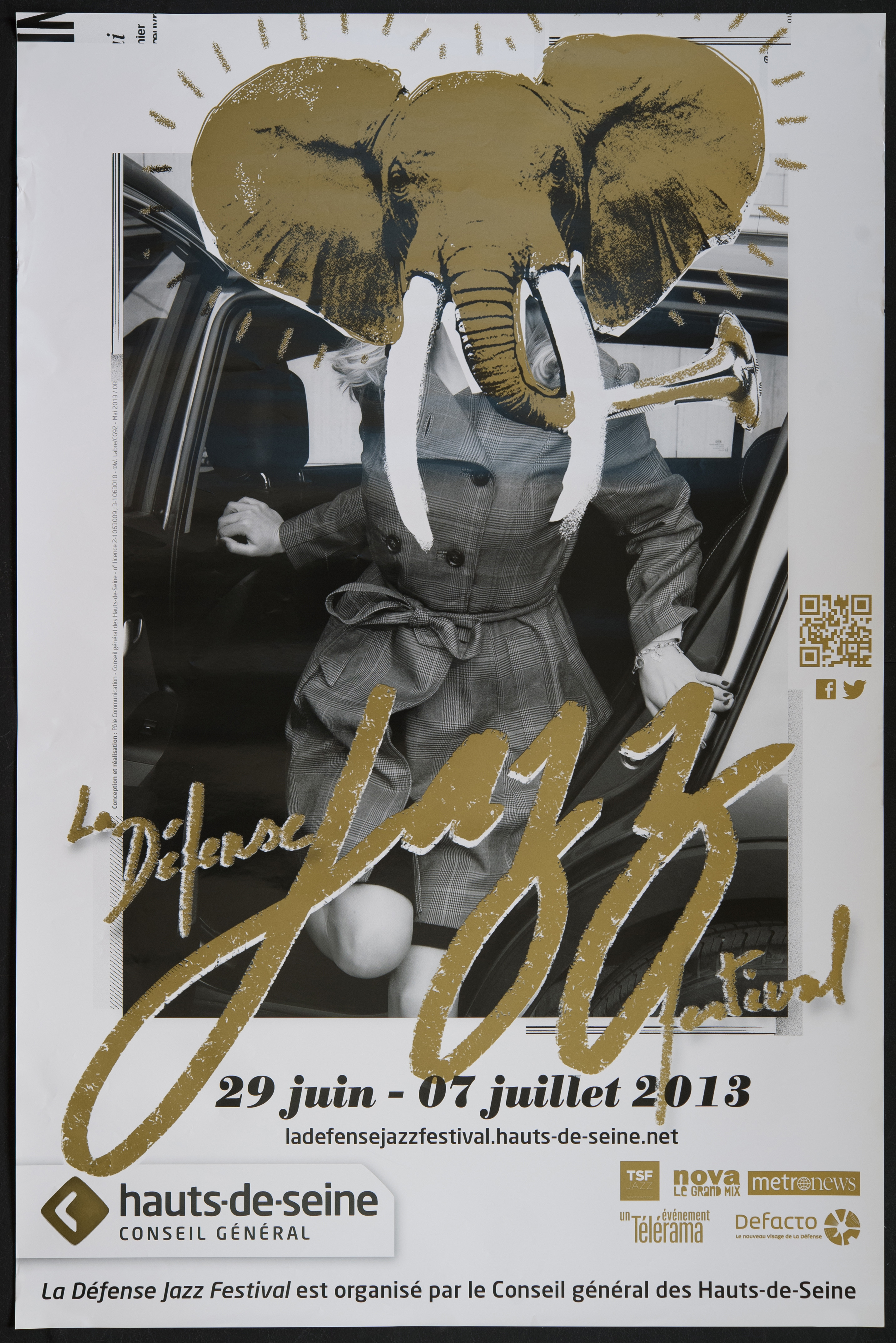 La Défense Jazz festival. 29 juin-7 juillet 2013 [liste des partenaires]. La Défense Jazz festival est organisé par le conseil général des Hauts-de-Seine/ ill. Willy Labre.  -CG92, 2013. - 1 affiche coul., 118 x 78 cm.