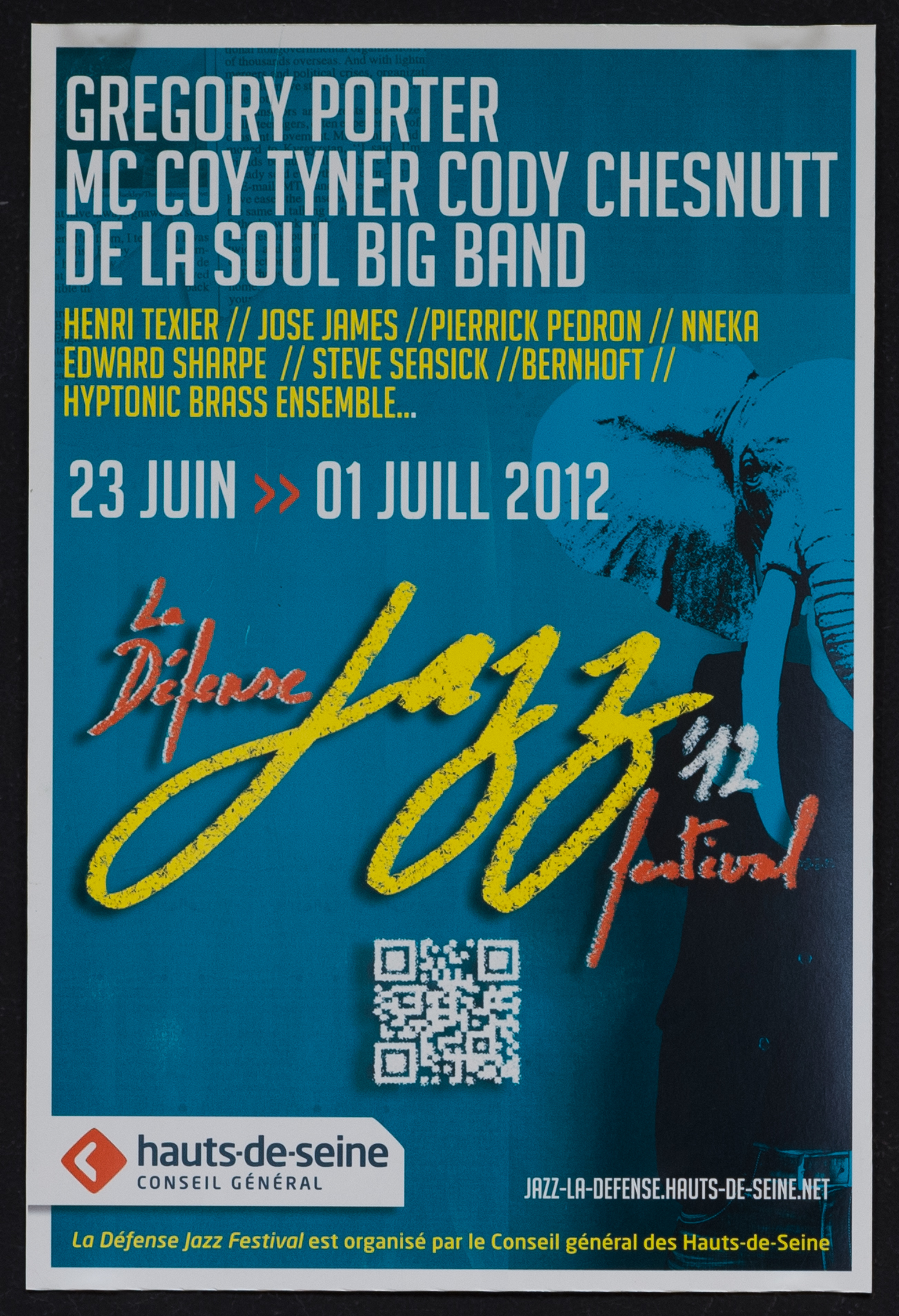 23 juin-1er juillet 2012. La Défense Jazz'12 festival. La Défense Jazz festival est organisé par le conseil général des Hauts-de-Seine. - CG 92, 2012. - 1 affiche ill. coul. 30 x 20 cm.