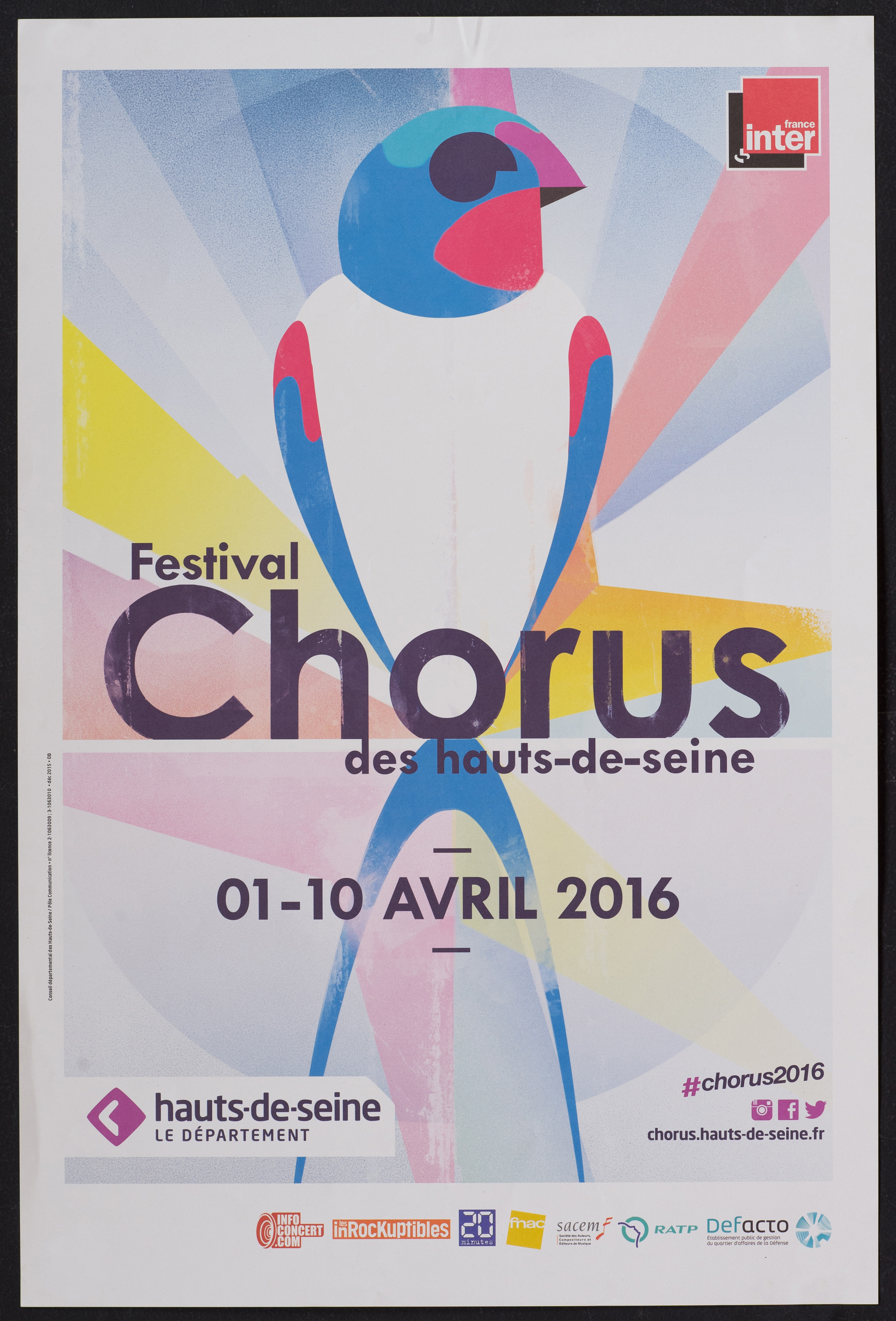 Festival chorus des Hauts-de-Seine 1-10 avril 2016. - Conseil Départemental Hauts-de-Seine, 2015. - 1 affiche ill. coul., 60 x 40 cm.