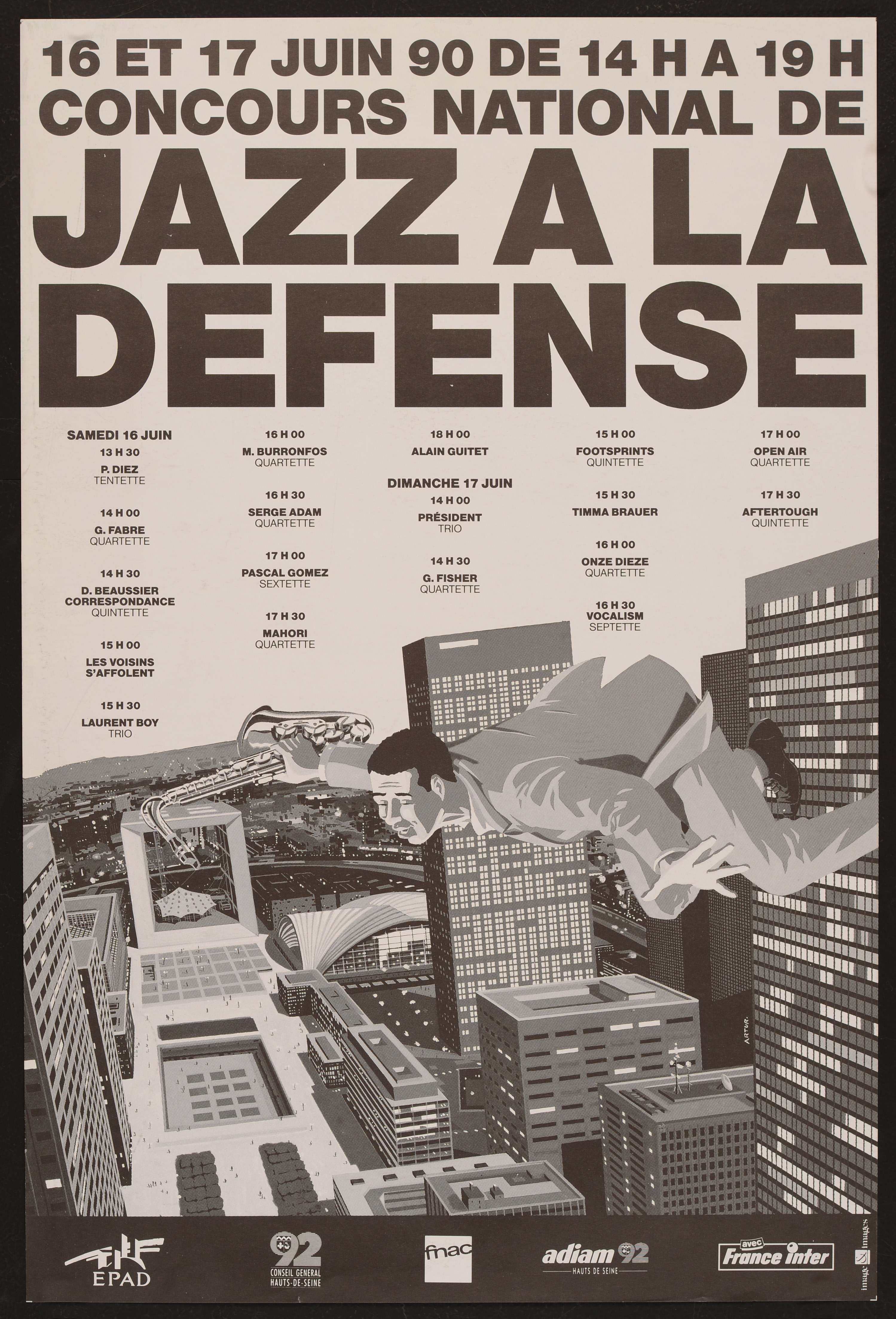 Concours national de Jazz à la Défense. 16 à 17 juin 1990. - Affiche ill. coul. ; 57 x 38 cm.