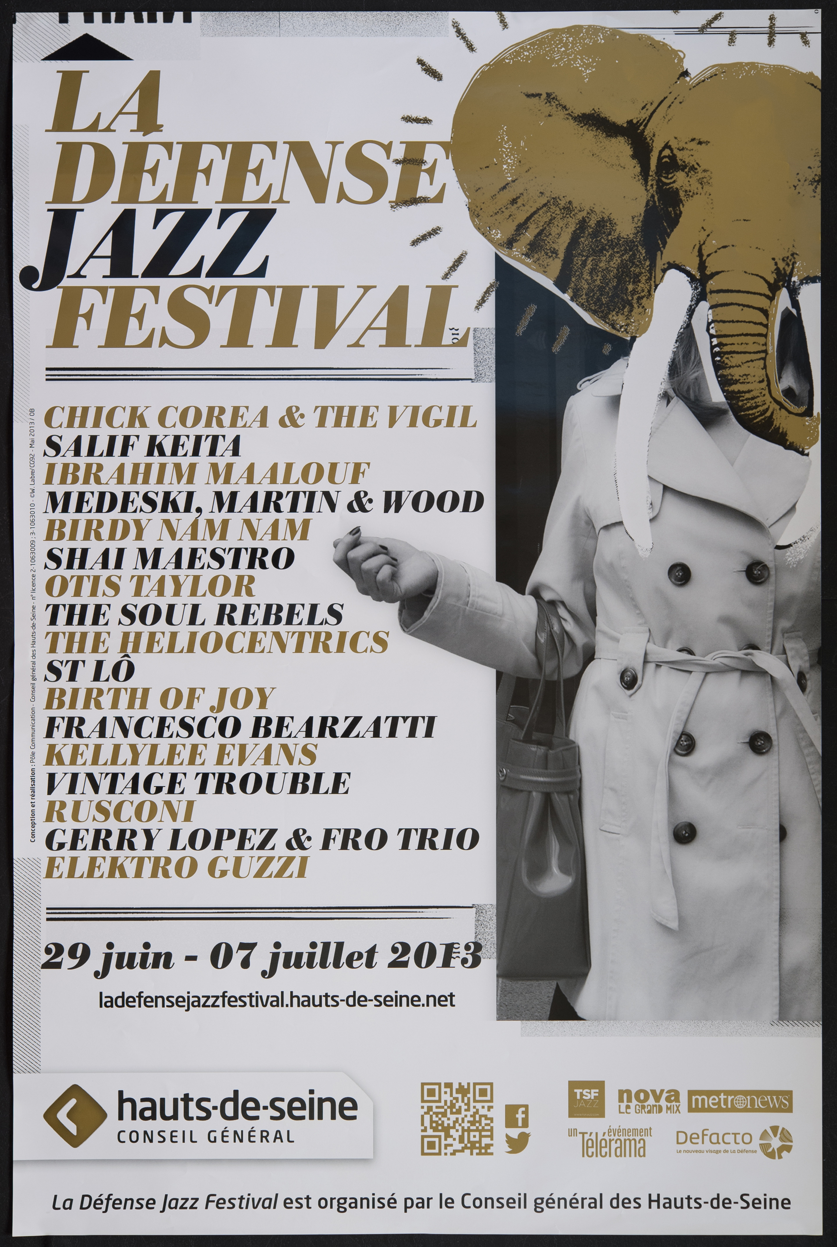 La Défense Jazz festival 29 juin-7 juillet 2013 [… liste des groupes] /Willy Labre. - CG 92, 2013. - 1 affiche coul., 118 x 78 cm.