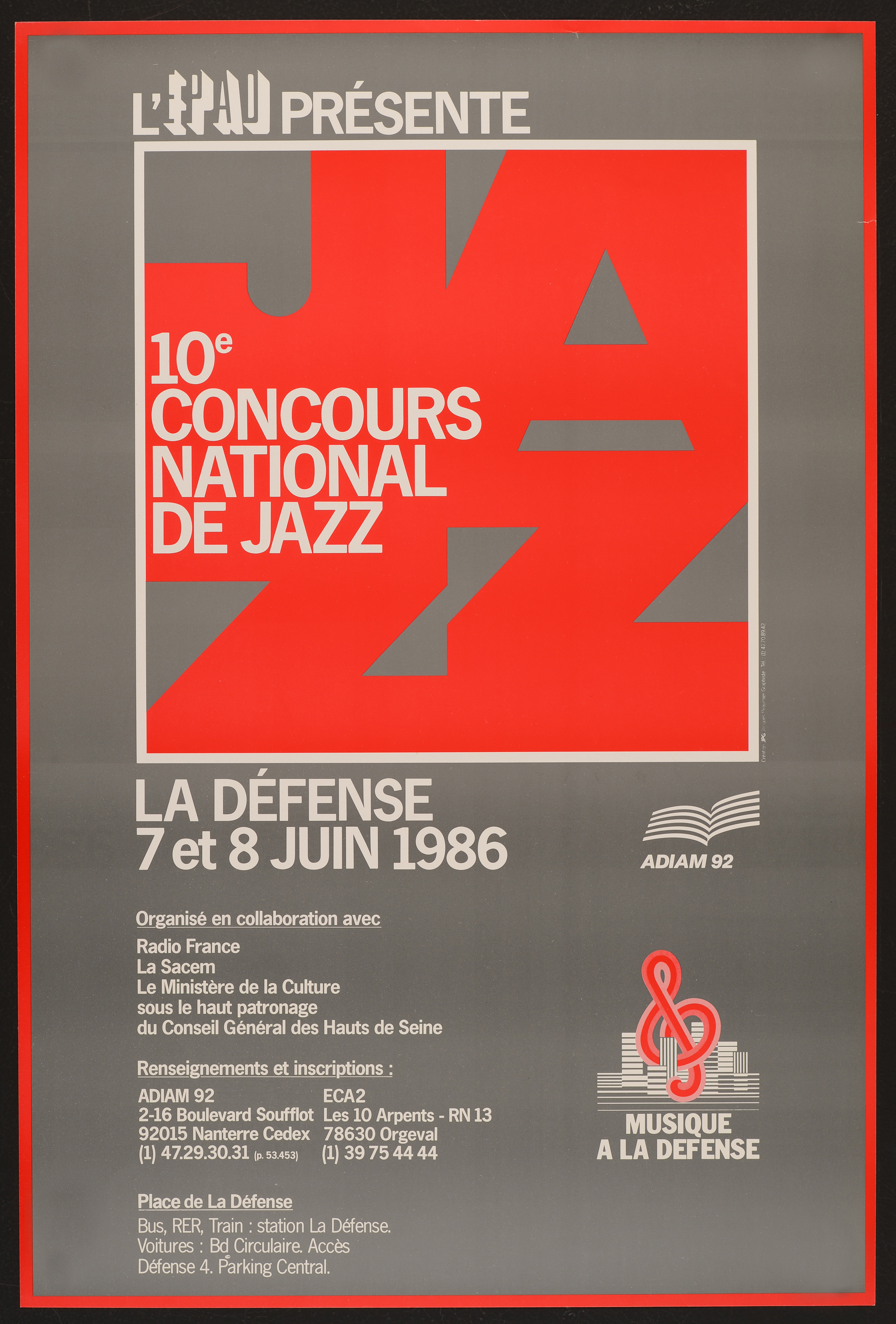 10ème Concours national de Jazz. 7 et 8 juin 1986. - Affiche ill. coul. ; 60 x 40 cm.