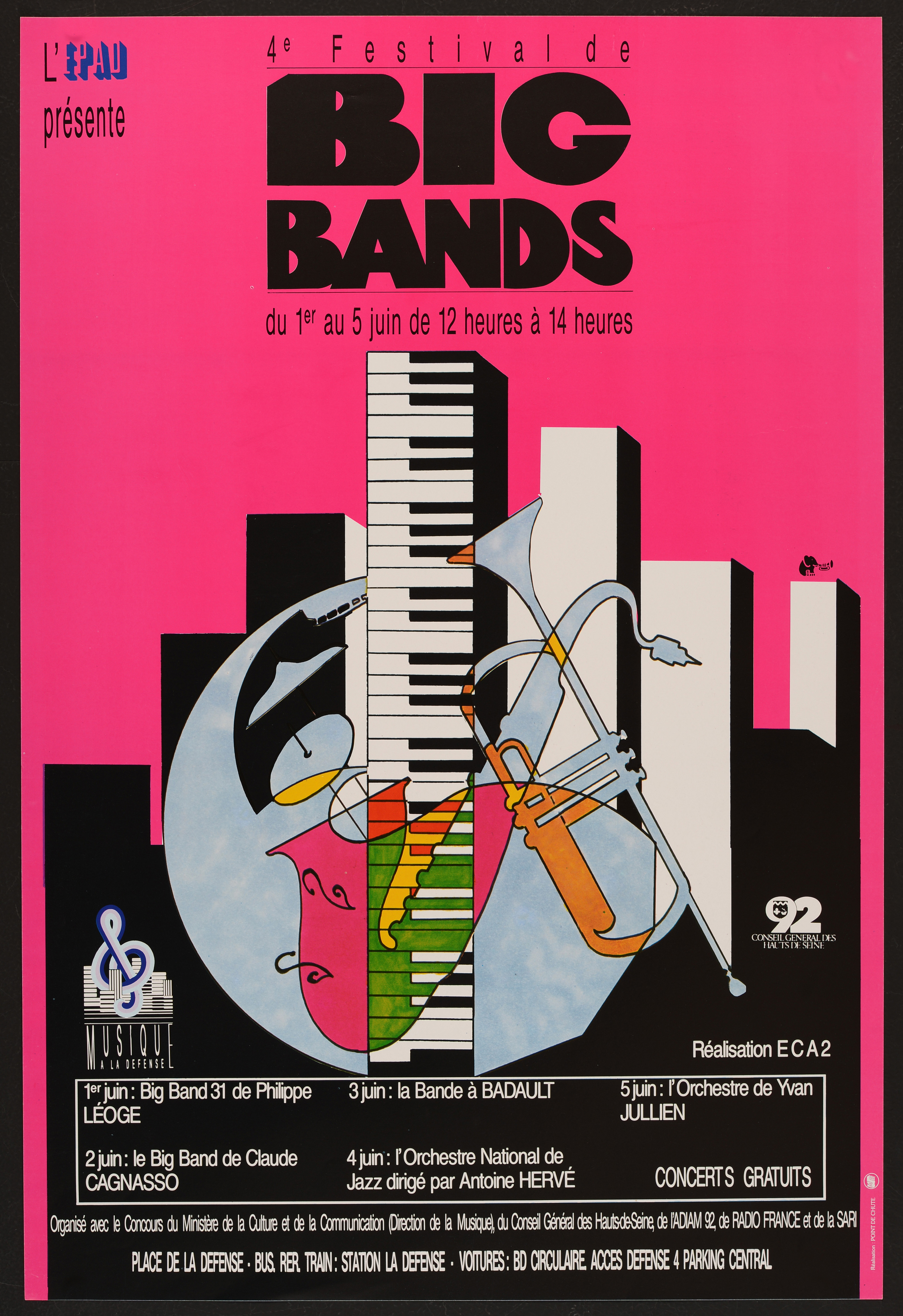 4ème Festival de Big Bands à la Défense. 1er au 5 juin 1987. - Affiche ill. coul. ; 60 x 40 cm.