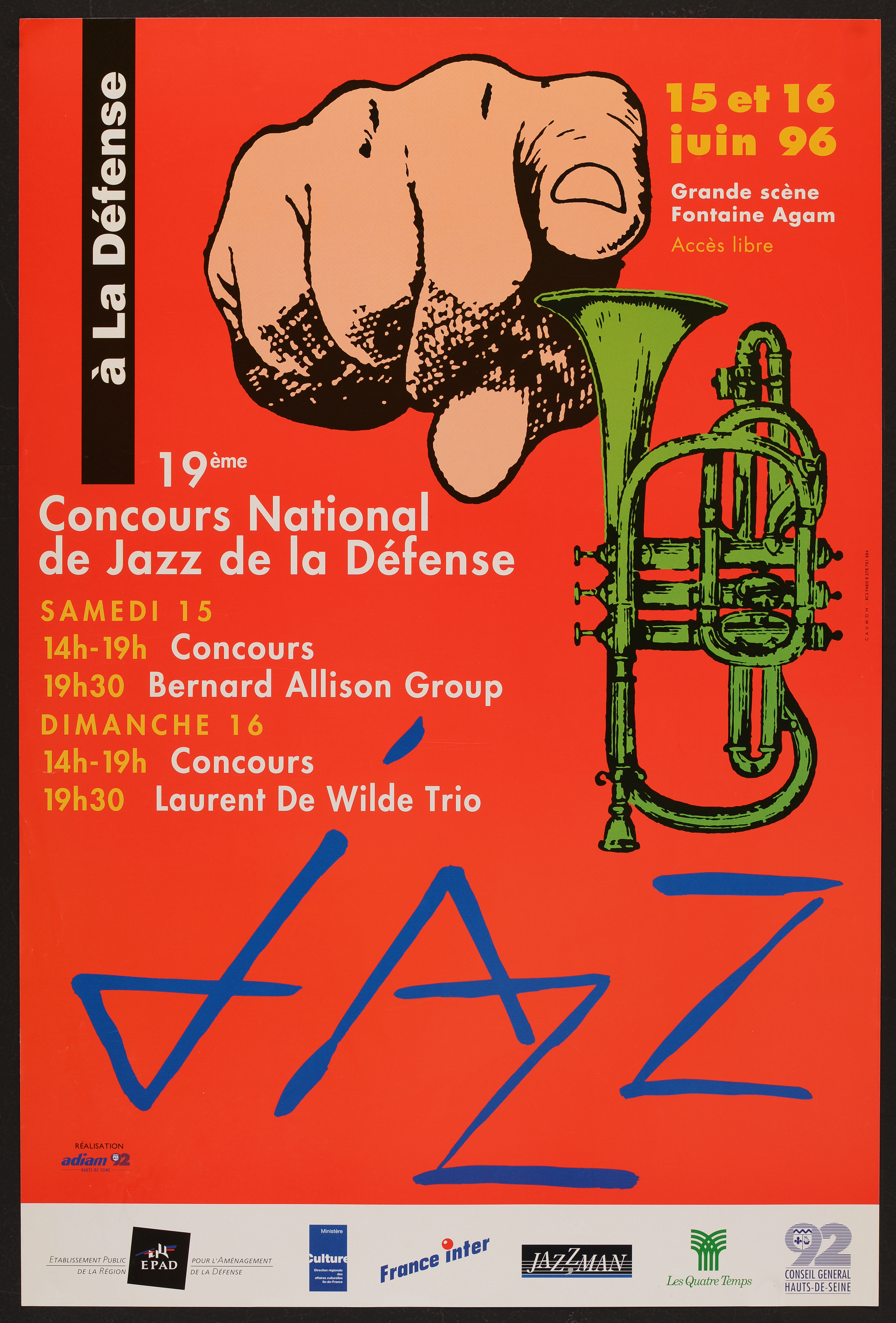 19ème Concours national de Jazz à la Défense. 15 et 16 juin 1996. - Affiche ill. coul. ; 60 x 40 cm.