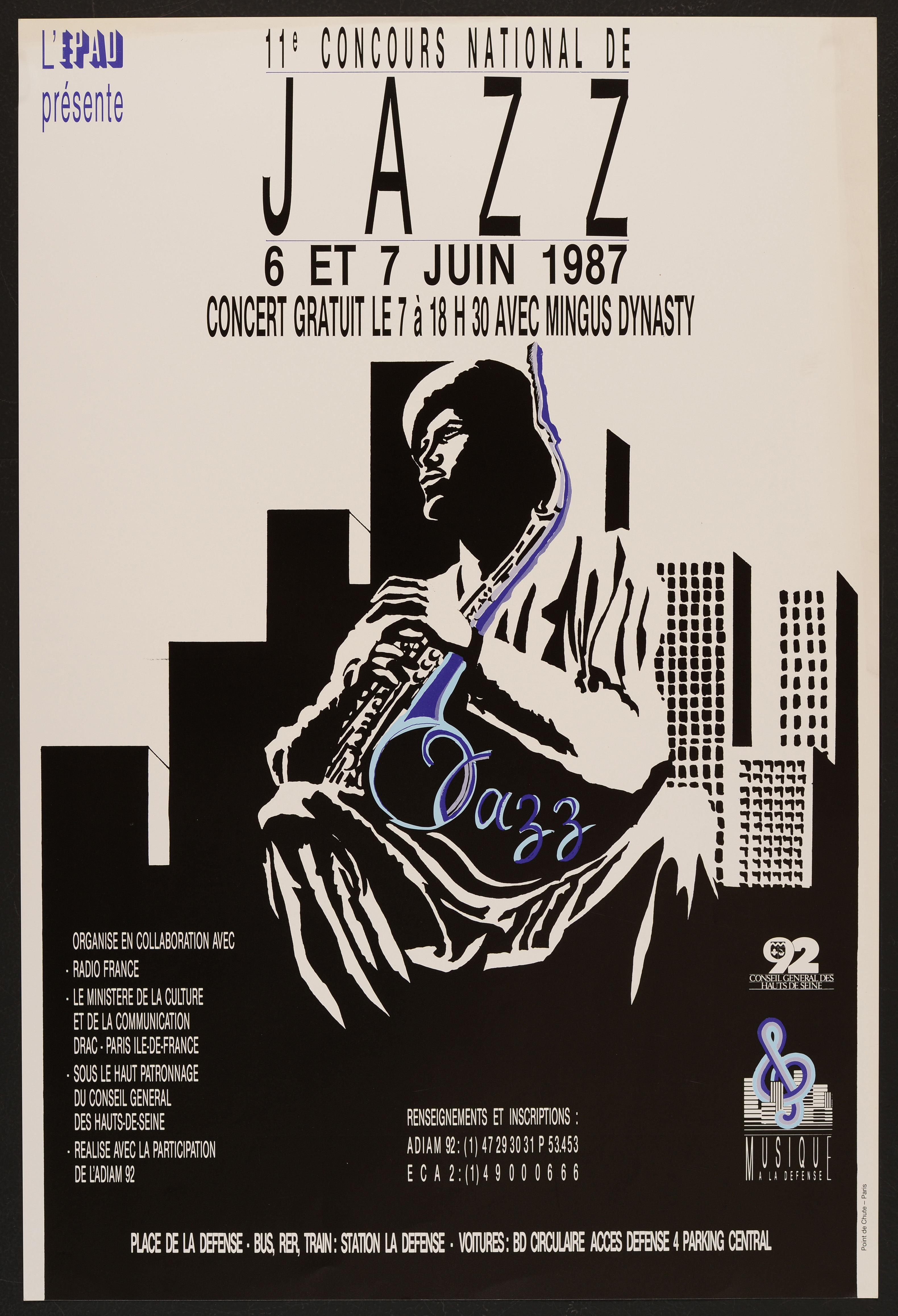 11ème Concours national de Jazz. 6 et 7 juin 1987. - Affiche ill. coul. ; 60 x 40 cm.