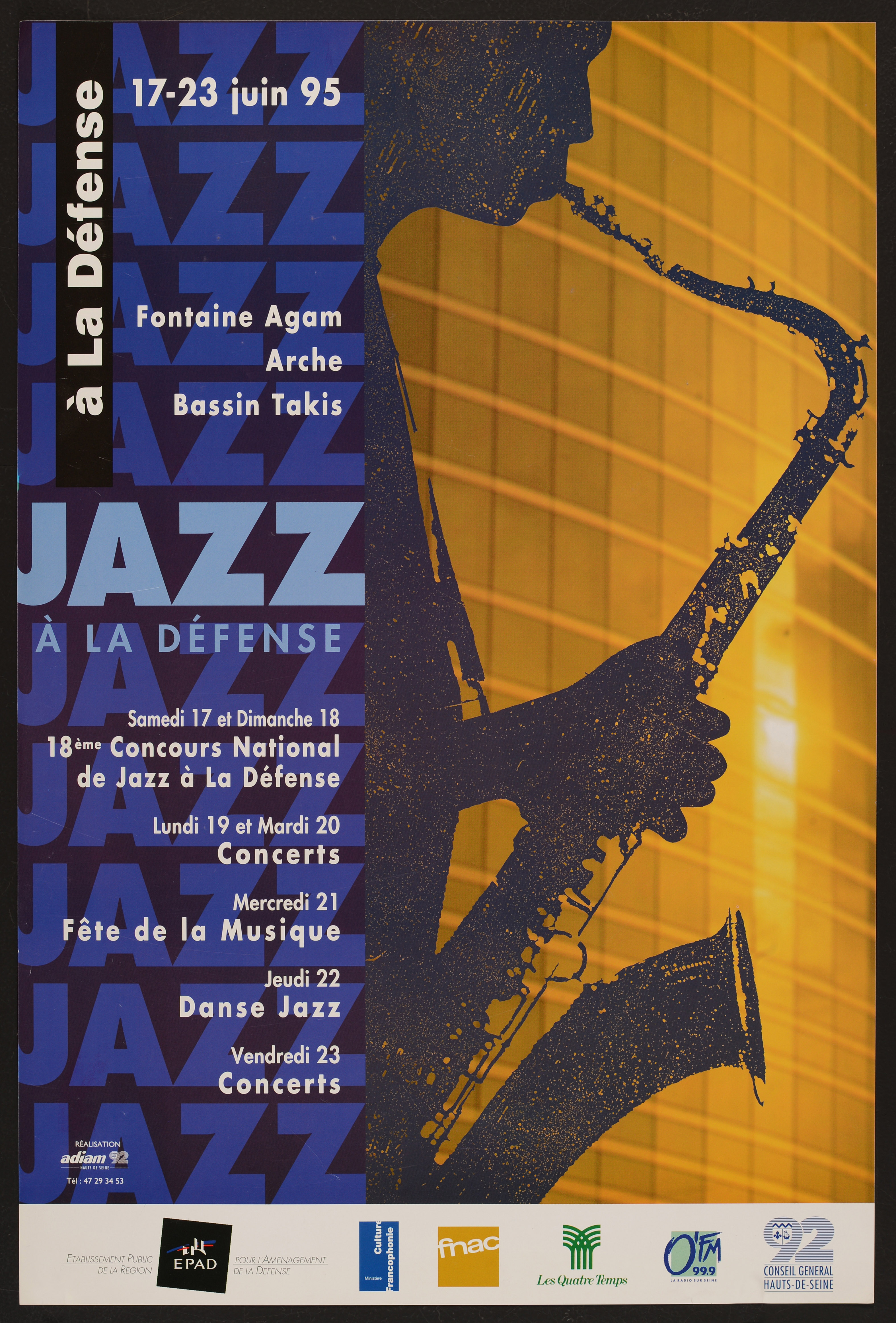 Jazz à la Défense. 17-23 juin 1995. - Affiche ill. coul. ; 60 x 40 cm.