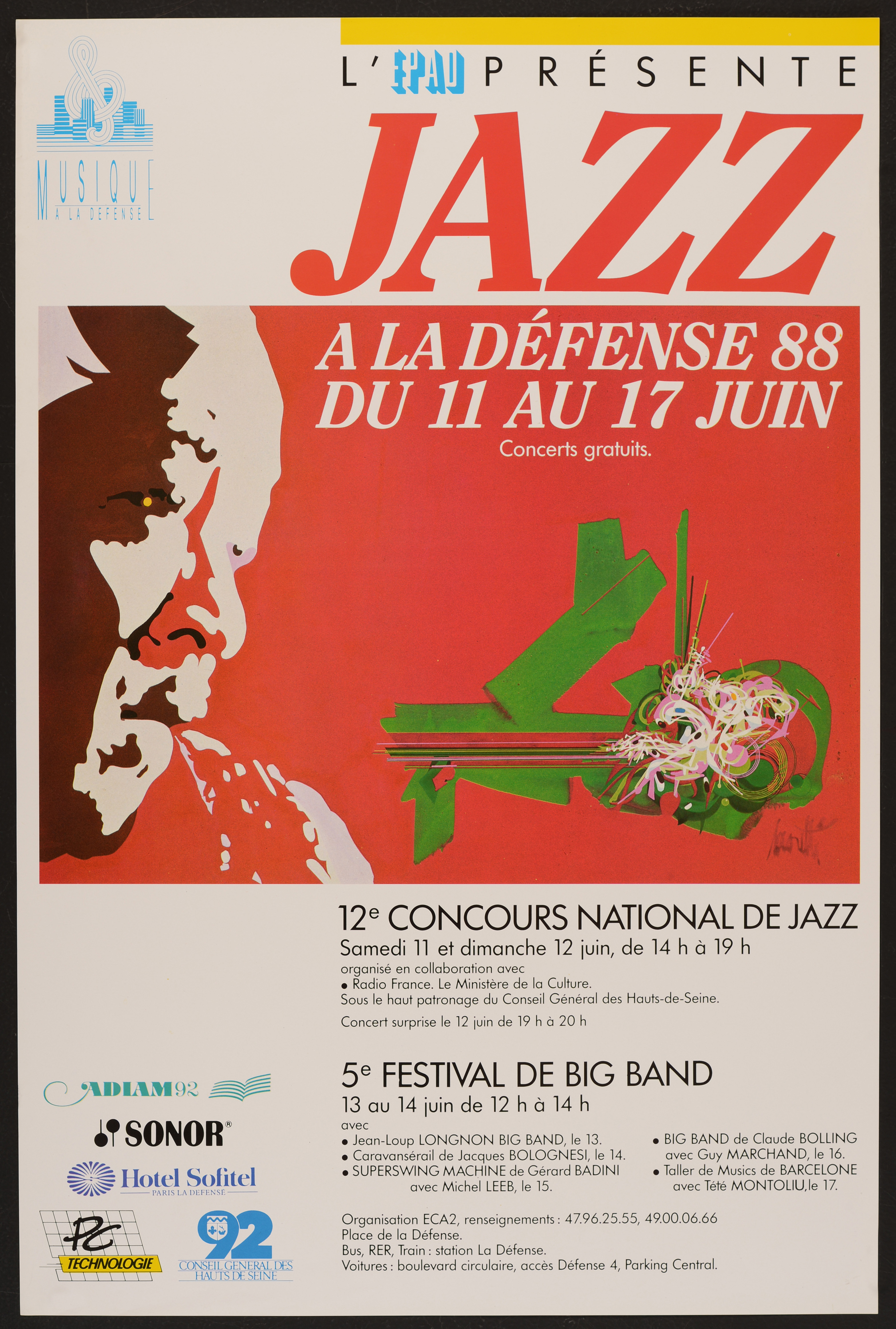 Jazz à la Défense. 11 au 17 juin 1988. - Affiche ill. coul. ; 60 x 40 cm.