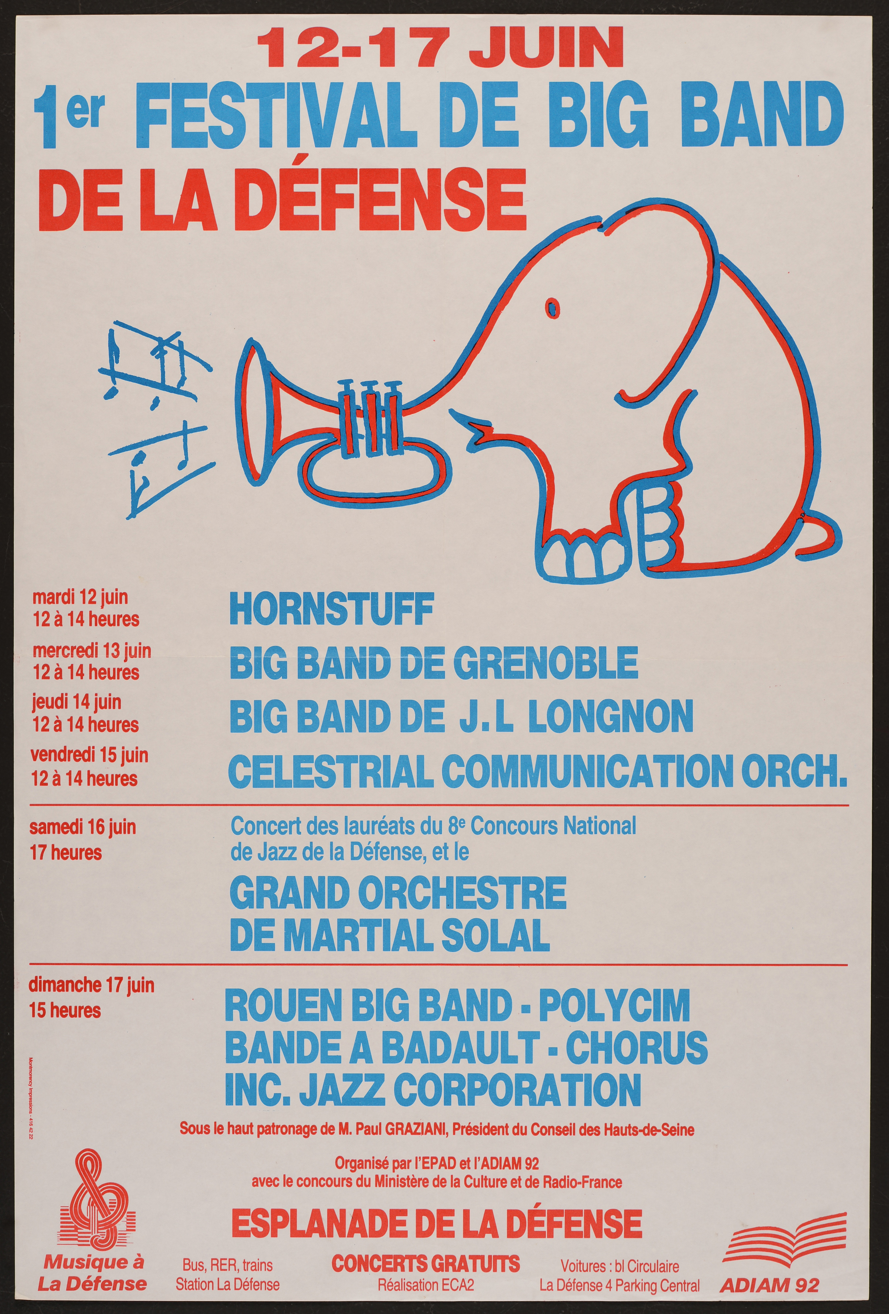 12-17 juin. 1er Festival de Big Band à la Défense. - Affiche ill. coul. ; 60 x 40 cm.