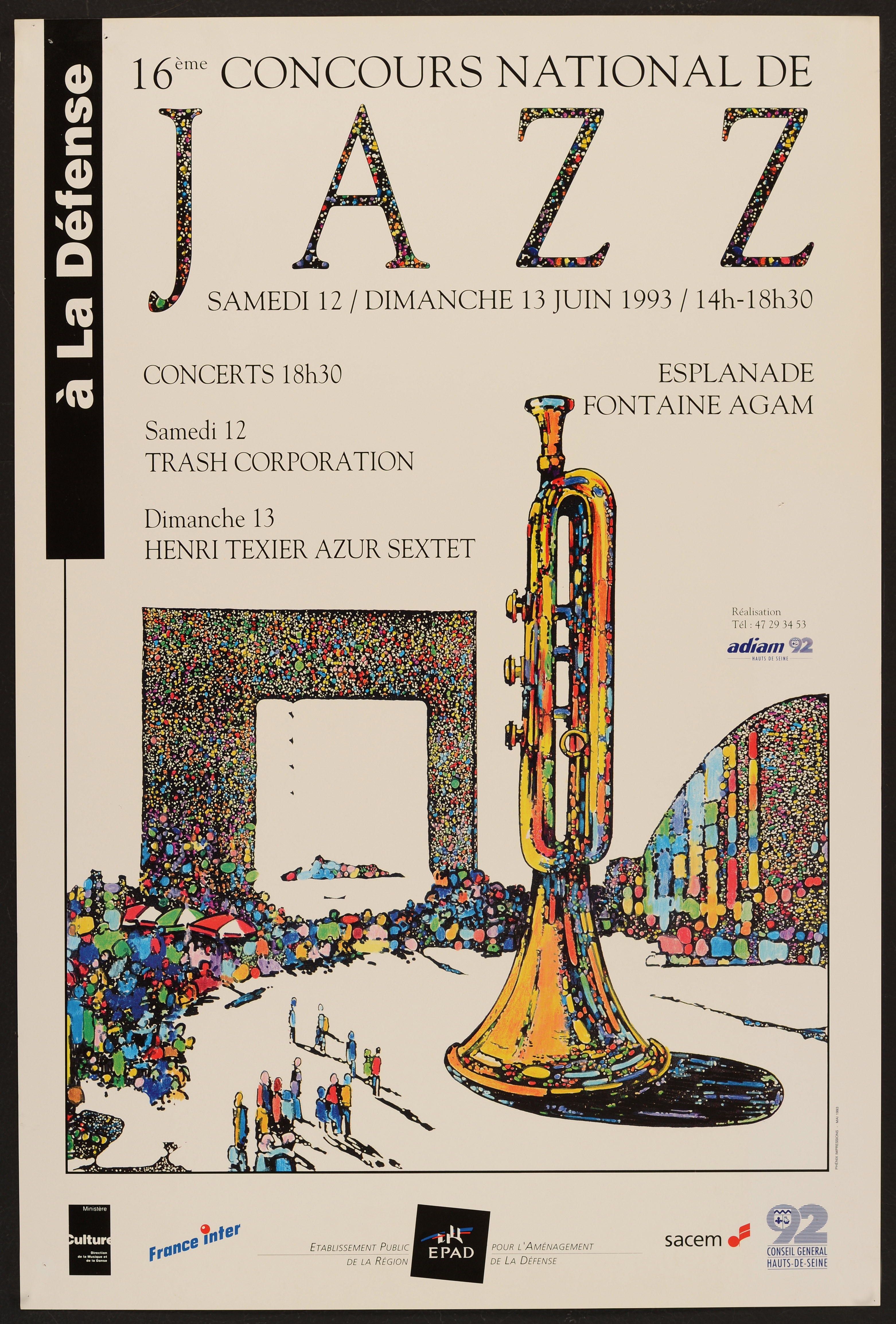 16ème Concours national de Jazz à la Défense. 12 et 13 juin 1993. - Affiche ill. coul. ; 60 x 40 cm.