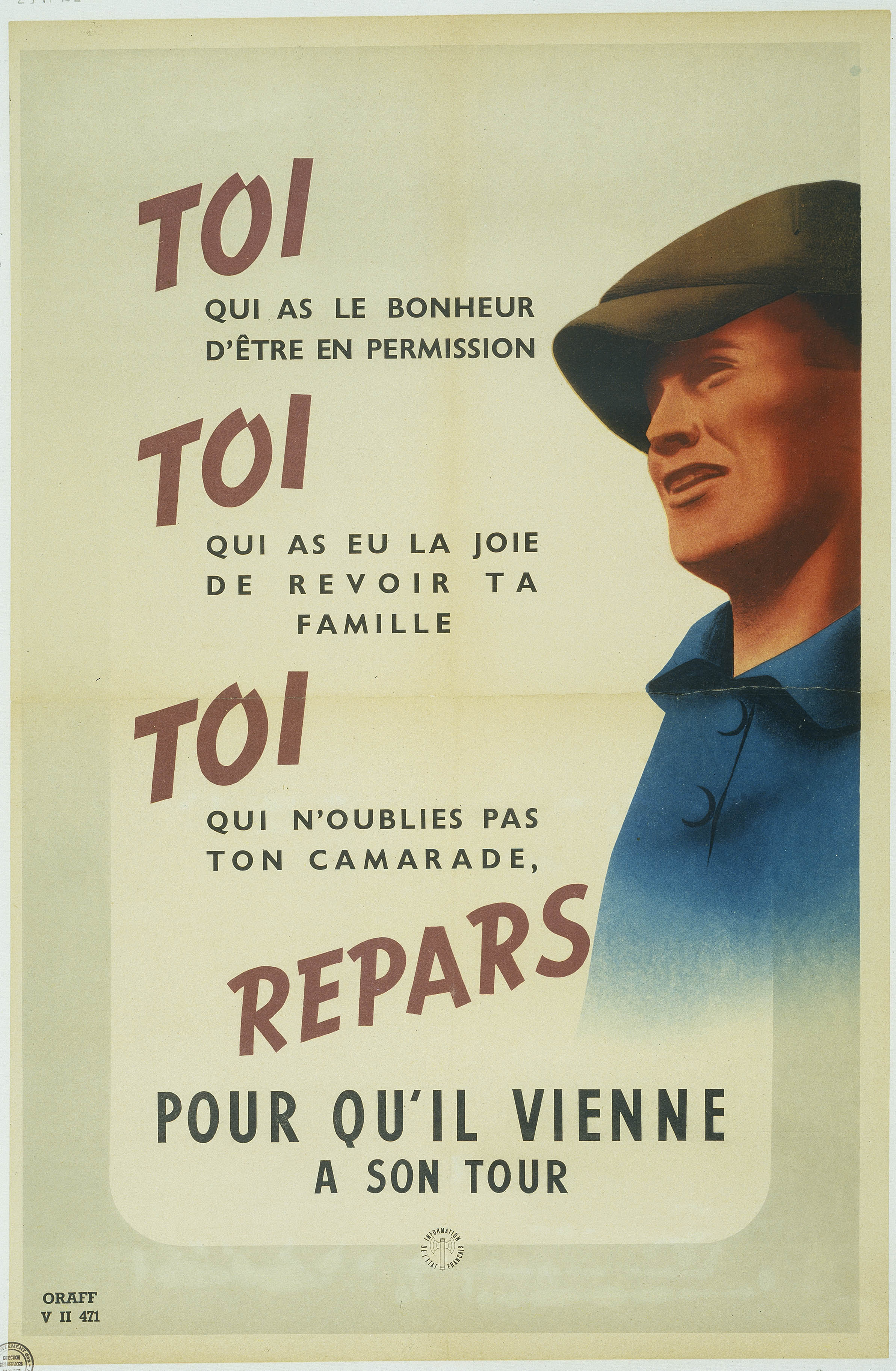 AFFICHE. GUERRE 1939-1945. TRAVAIL VOLONTAIRE.