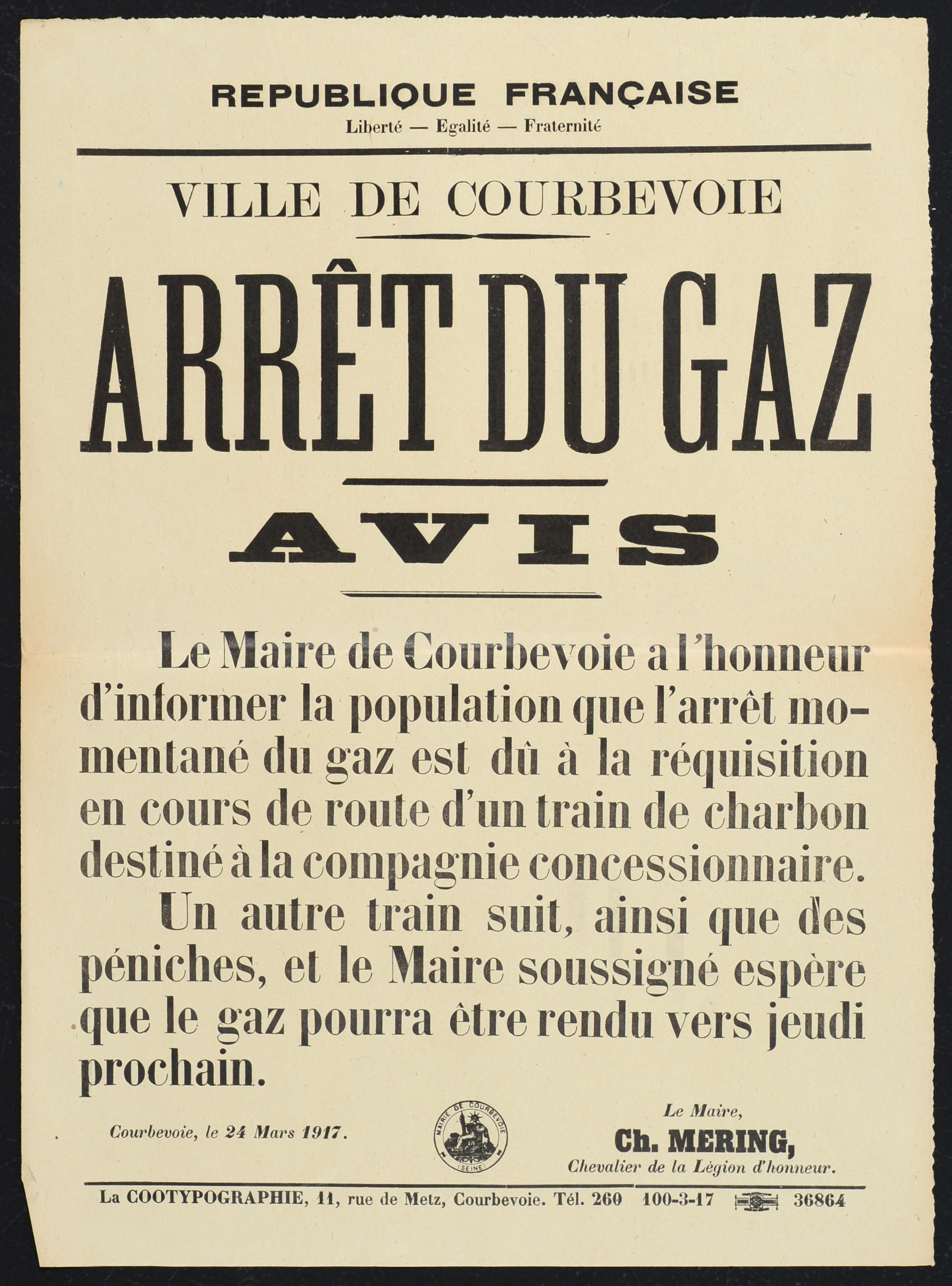 affiche : Avis Arrêt du gaz