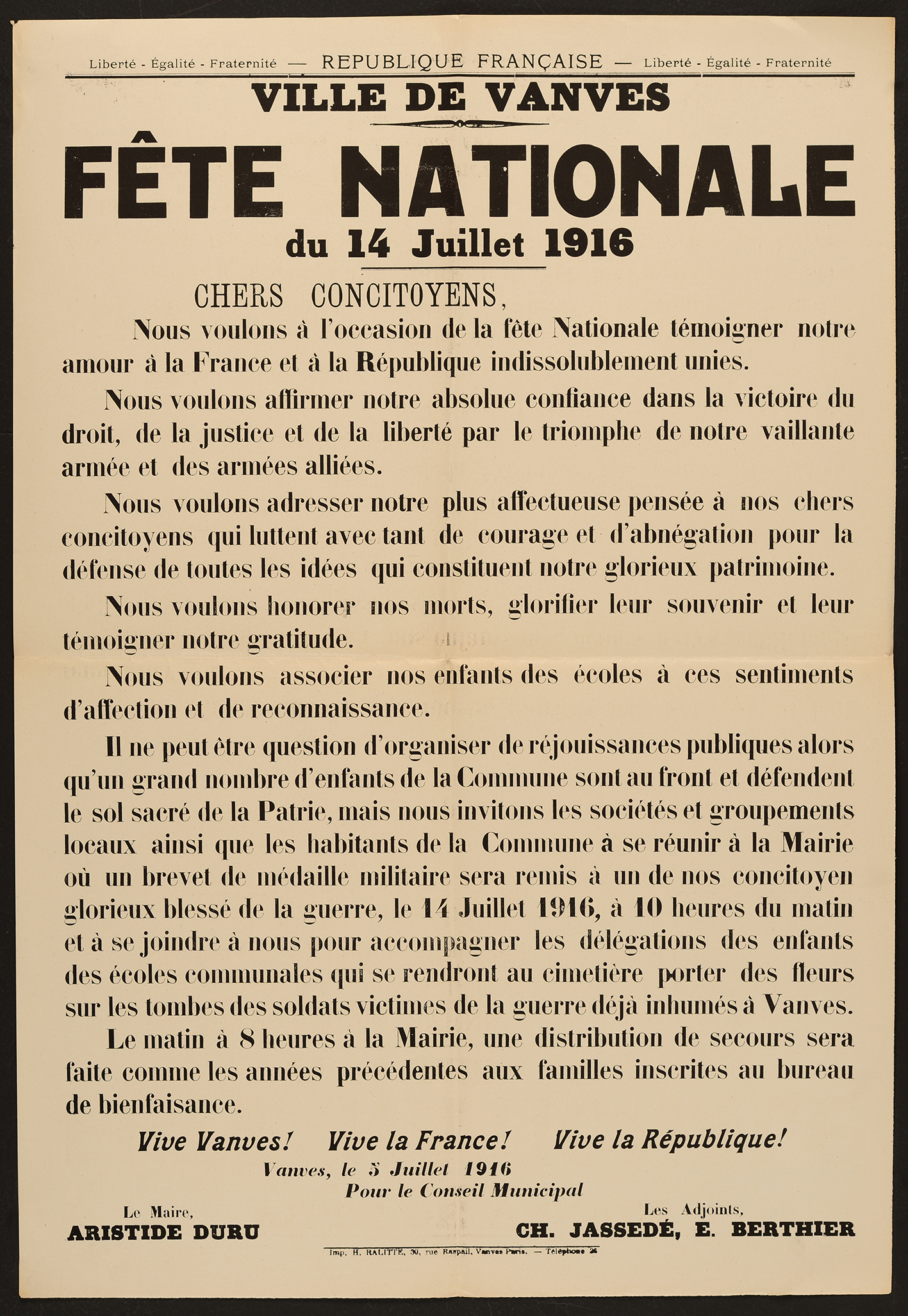 affiche : Fête nationale 14 juillet 1916