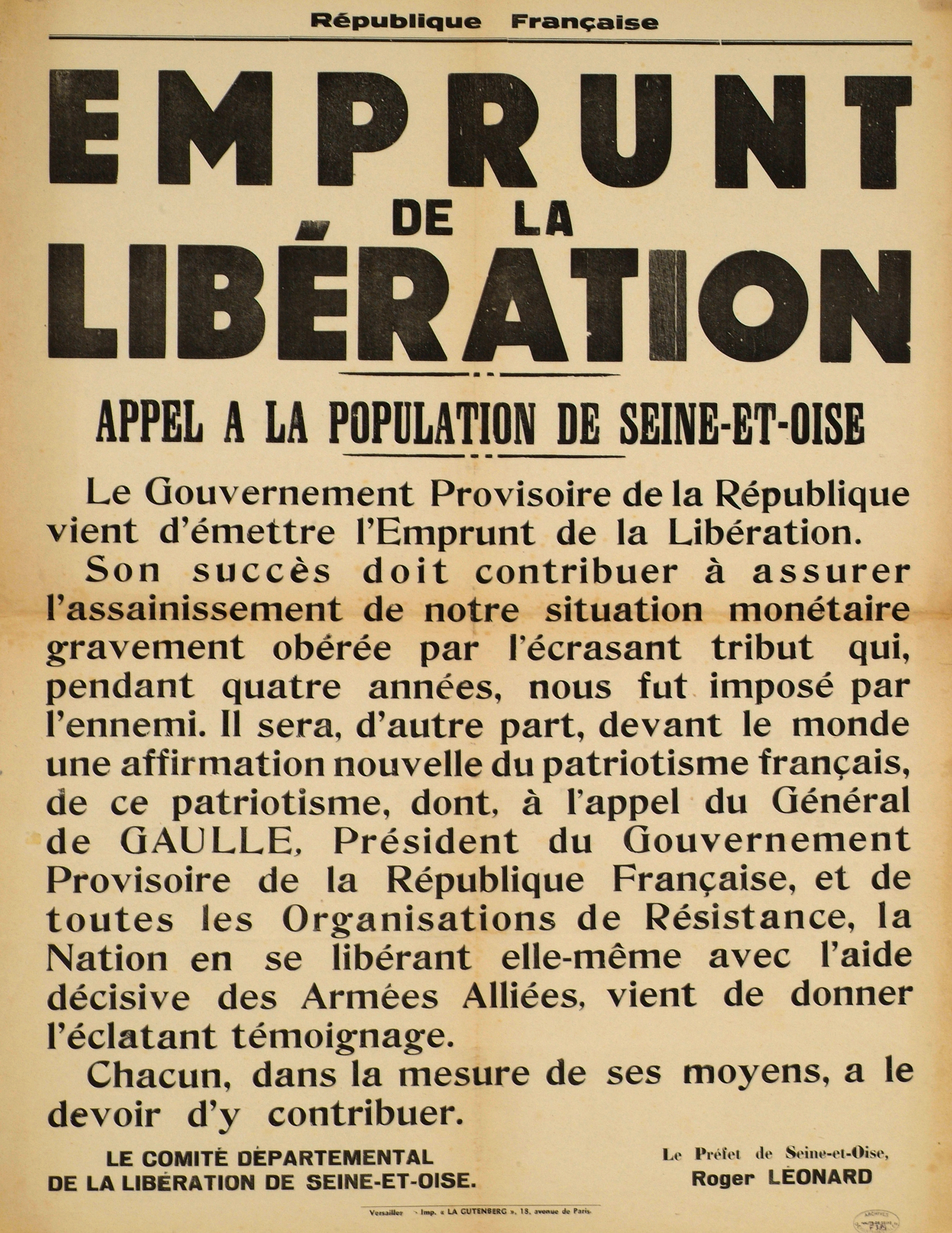 AFFICHE. GUERRE 1939-1945. EMPRUNT LIBÉRATION.
