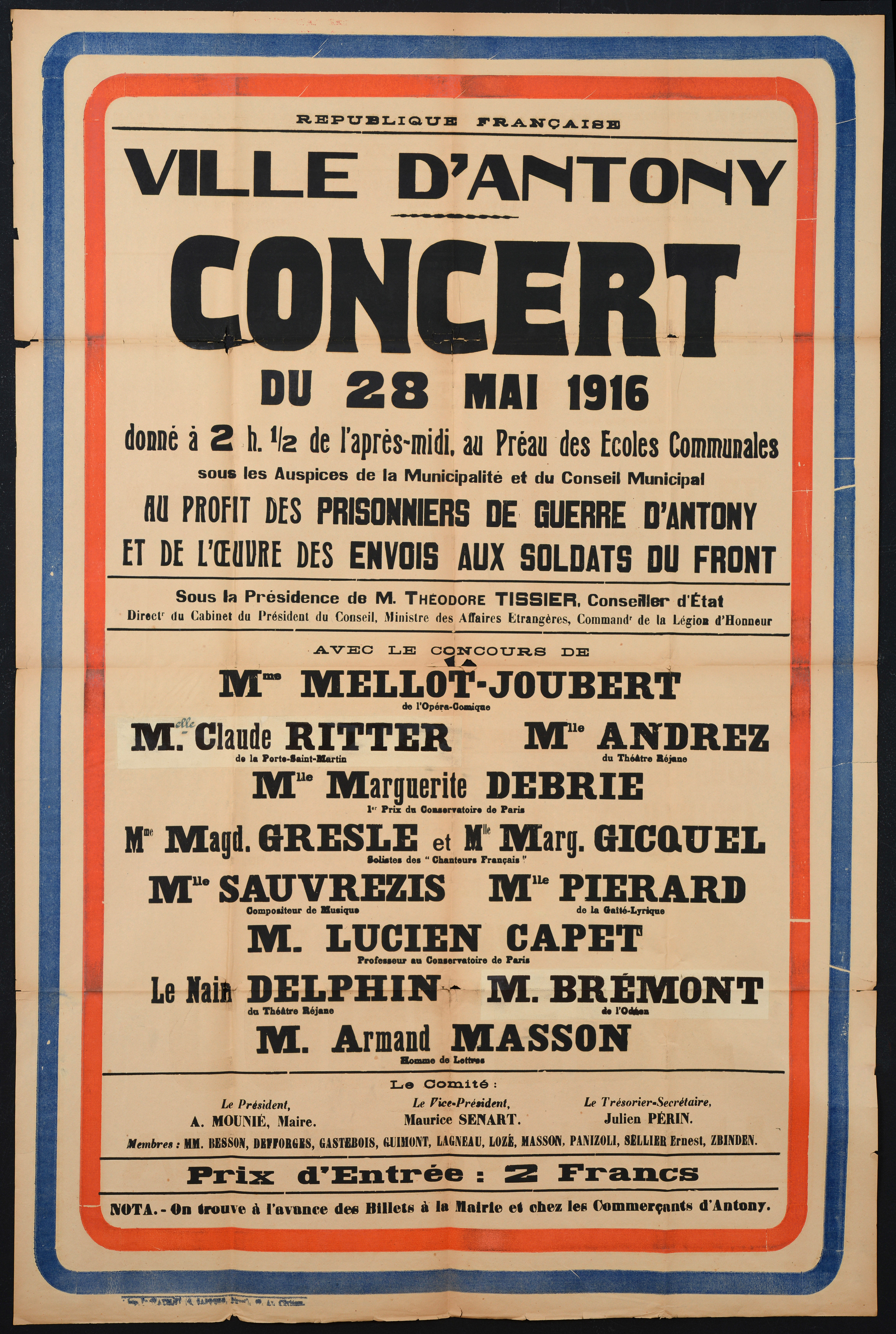 affiche : Concert au profit des prisonniers de guerre