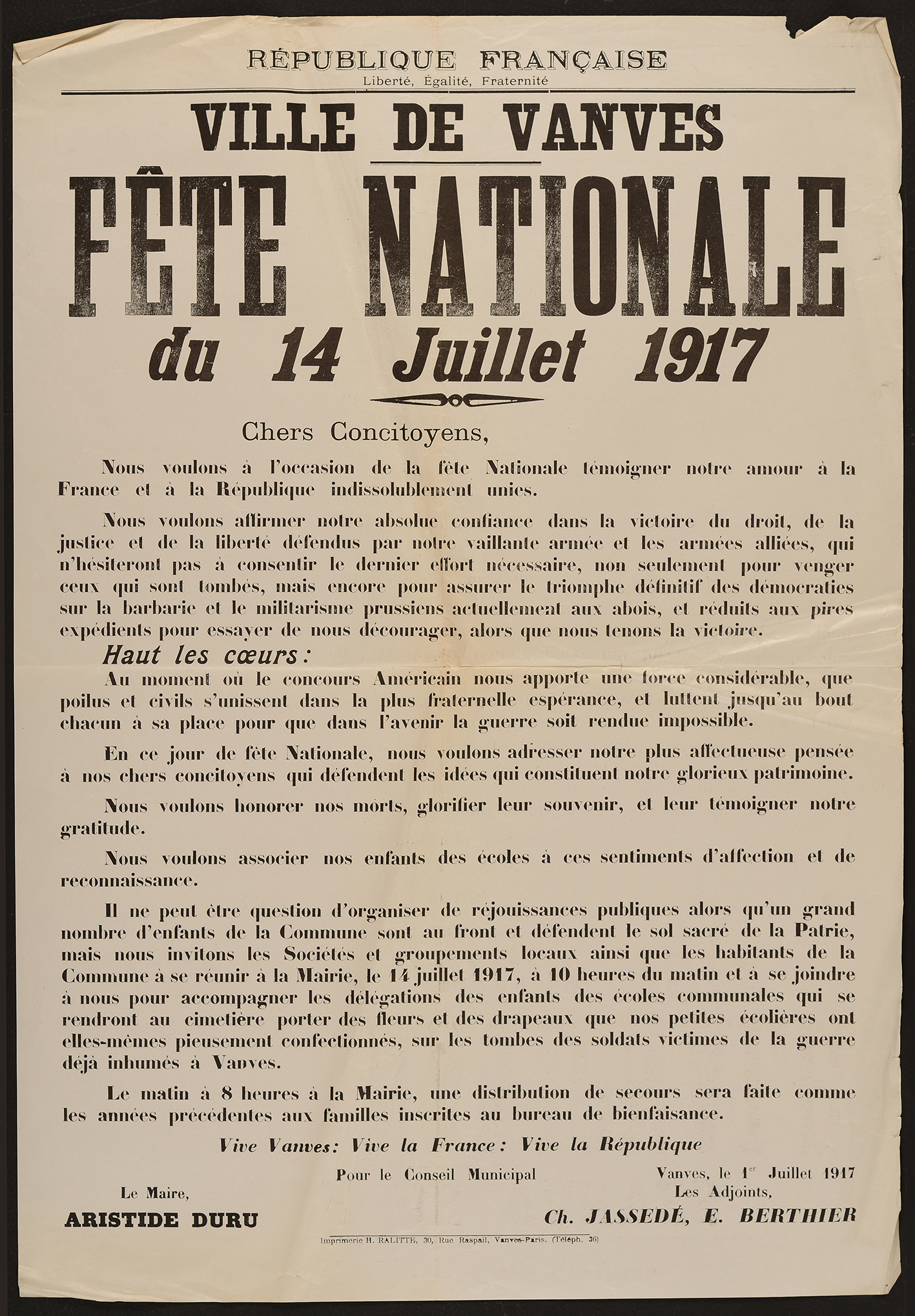 affiche : Fête nationale 14 juillet 1917