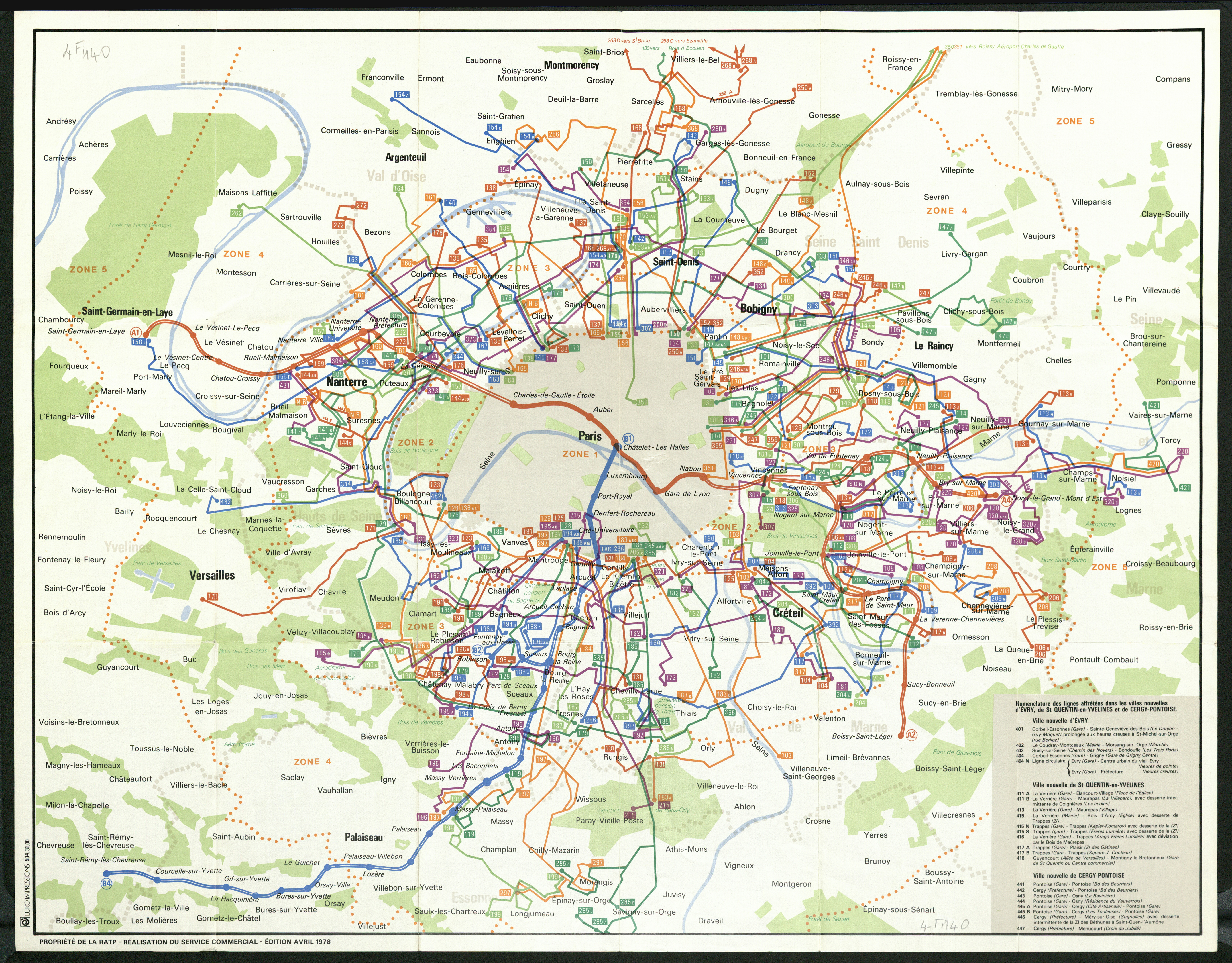 Autobus banlieue : plan du réseau. 1978.