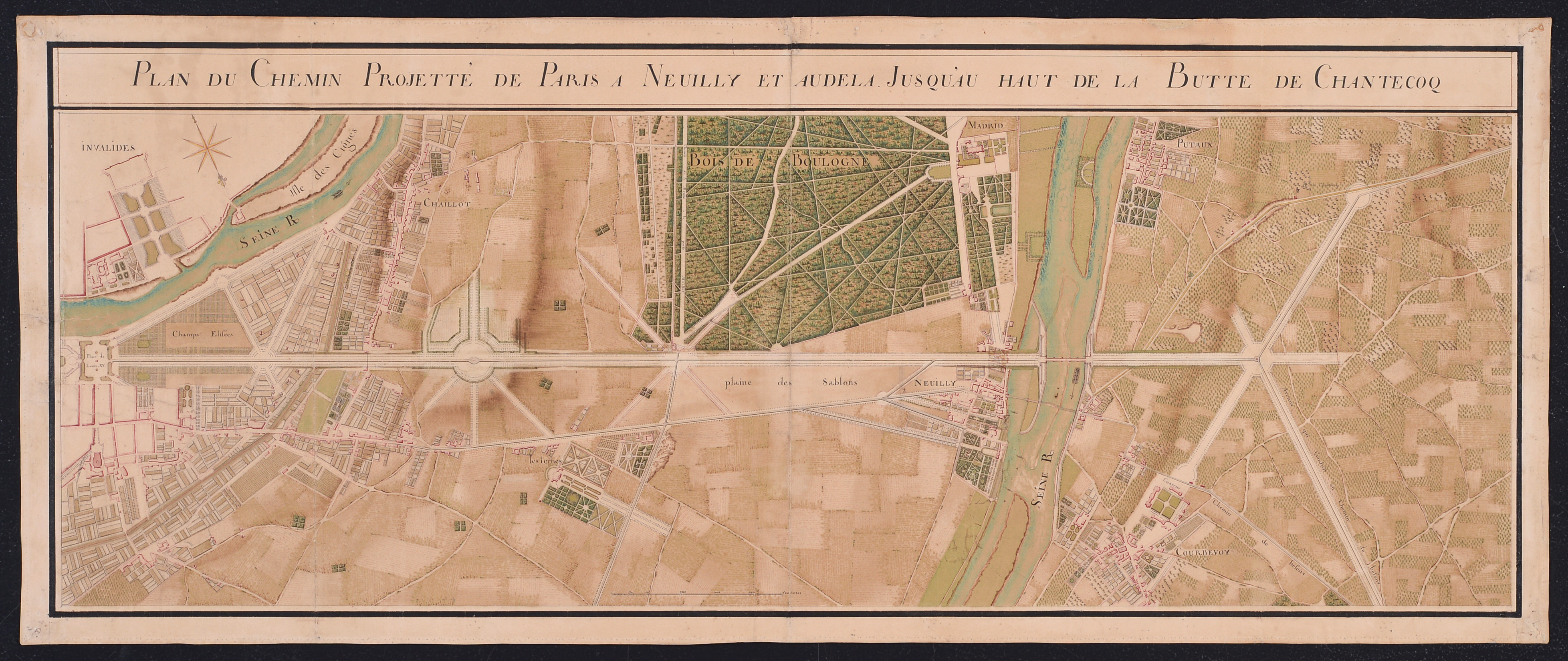 Plan du Chemin Projetté de Paris à Neuilly et audela Jusqu'au Haut de la Butte de Chantecoq