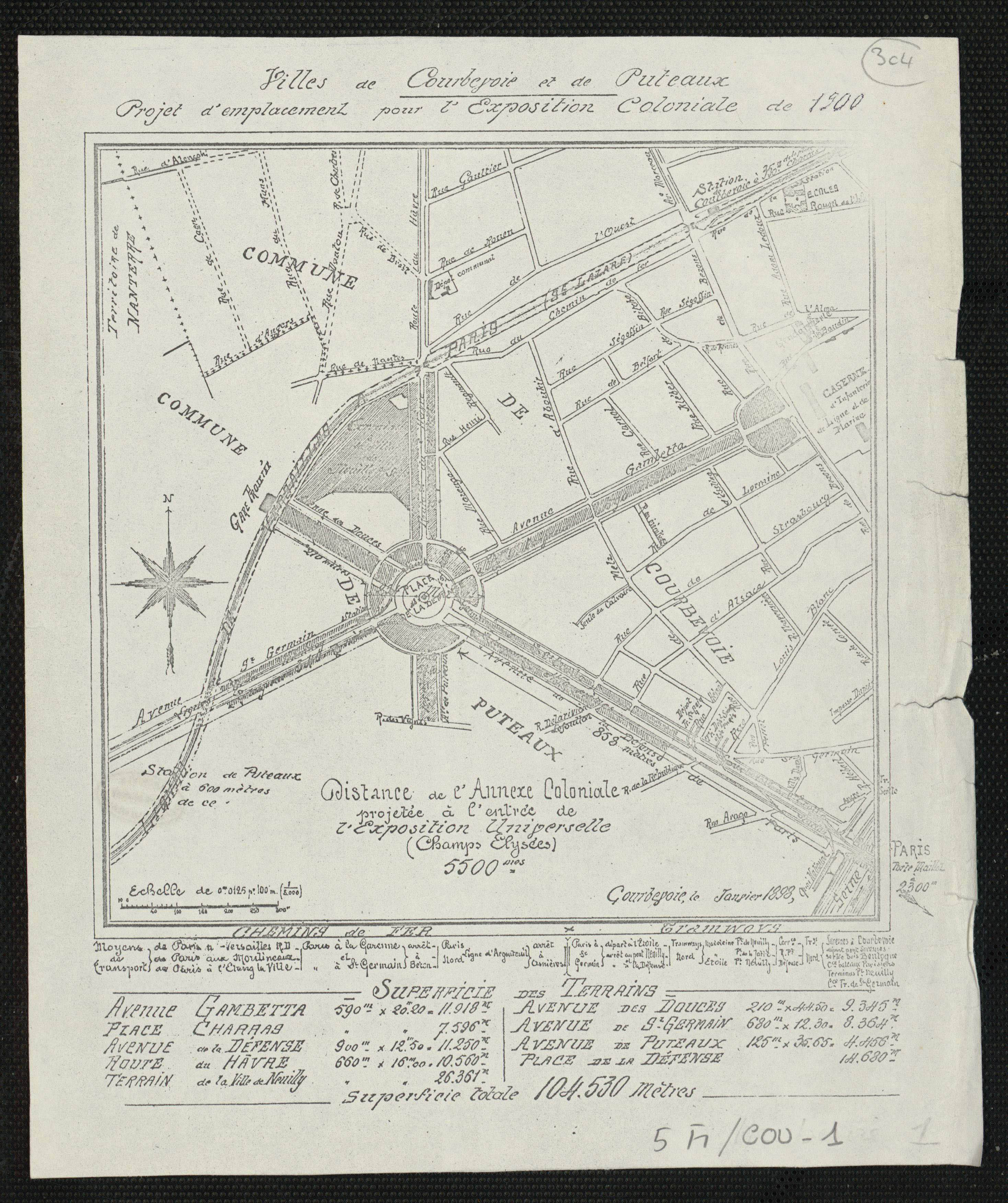 Villes de Courbevoie et de Puteaux. Projet d'emplacement pour l'Exposition coloniale de 1900.