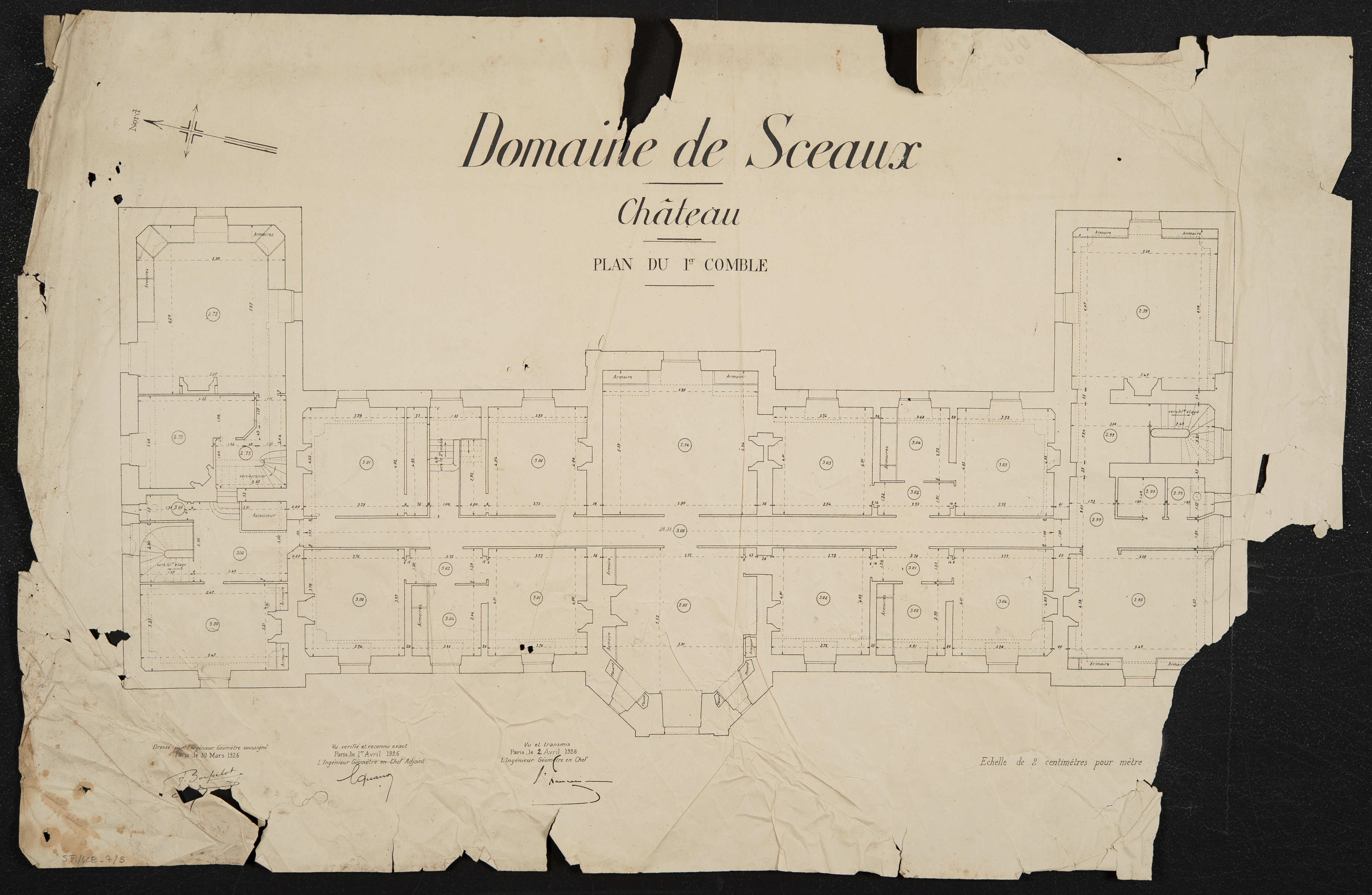 Domaine de Sceaux : château : plan du 1er comble. 1926.