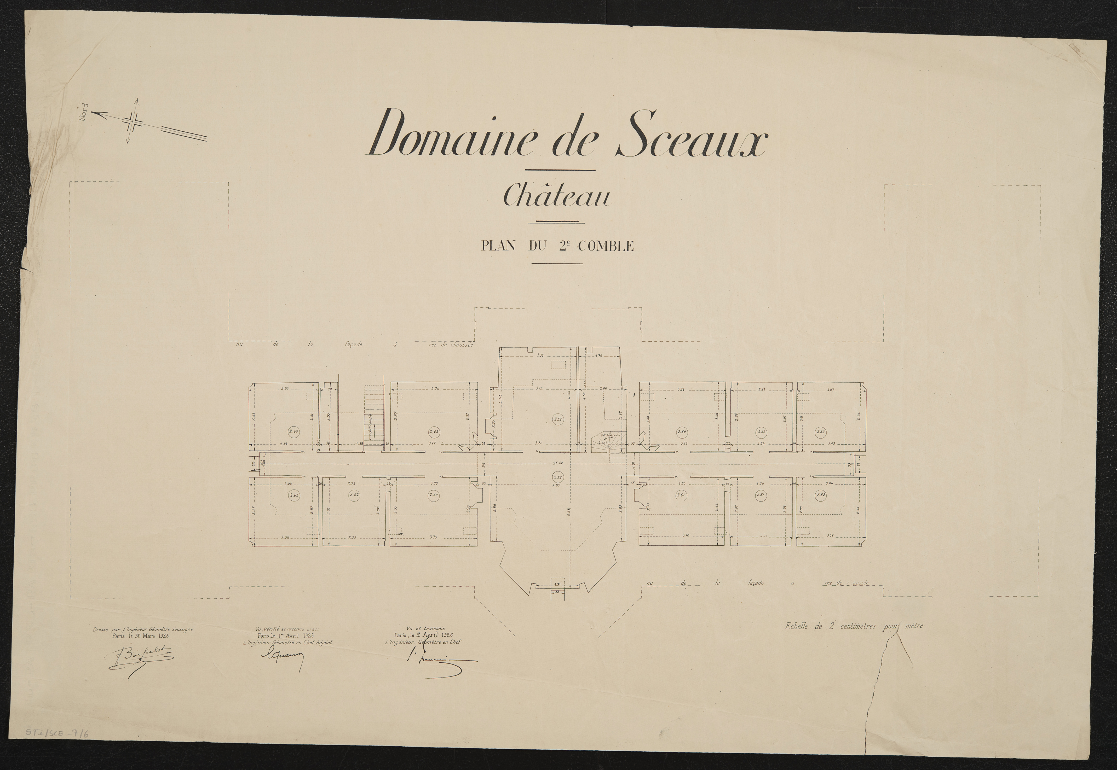 Domaine de Sceaux : château : plan du 2ème comble. 1926.