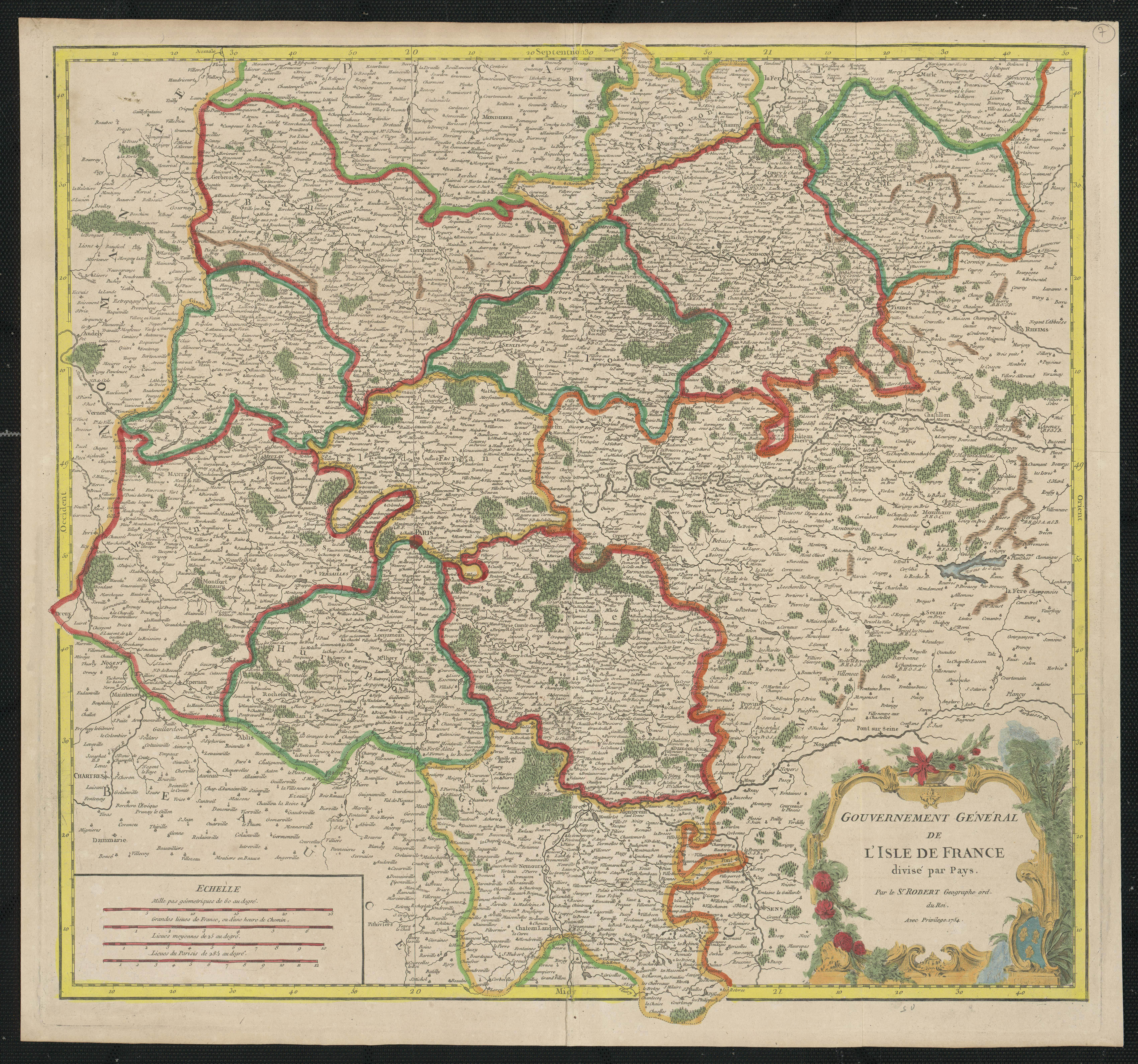 Gouvernement Général de l'Isle de France divisé par Pays. 1754.